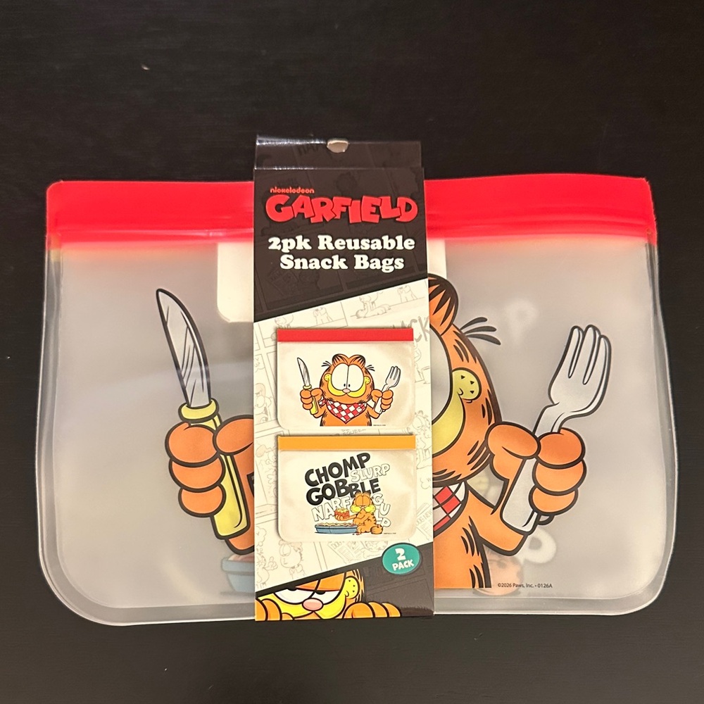 Garfield 2-Pack Reusable Snack Bags - Clear with Red Trim